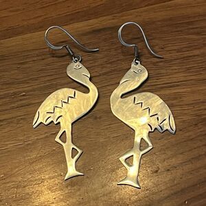 Vintage Sterling Silver Flamingo Earrings Dangle Marked Artsy Eclectic